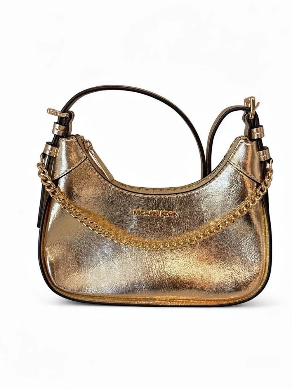 Michael Kors Mila Small Metallic Leather Shoulder Bag Gold